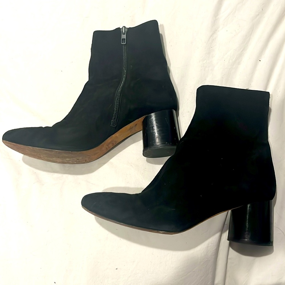 VINCE. Womens Black Padded Tasha Round Toe Block Heel Zip-Up Leather Booties